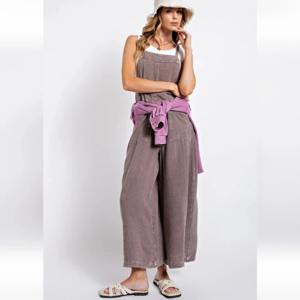 Easel Mushroom Washed Cotton Jumpsuit Overalls New